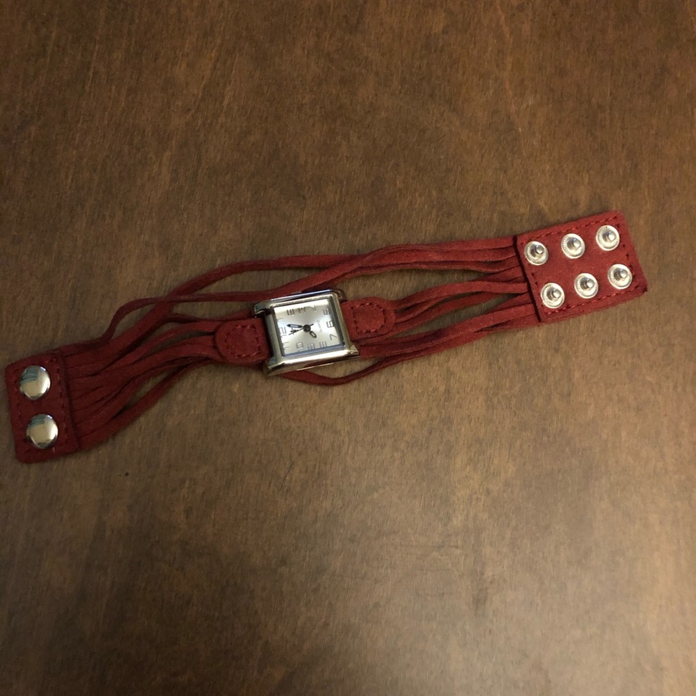 Red watch with Leather snap band